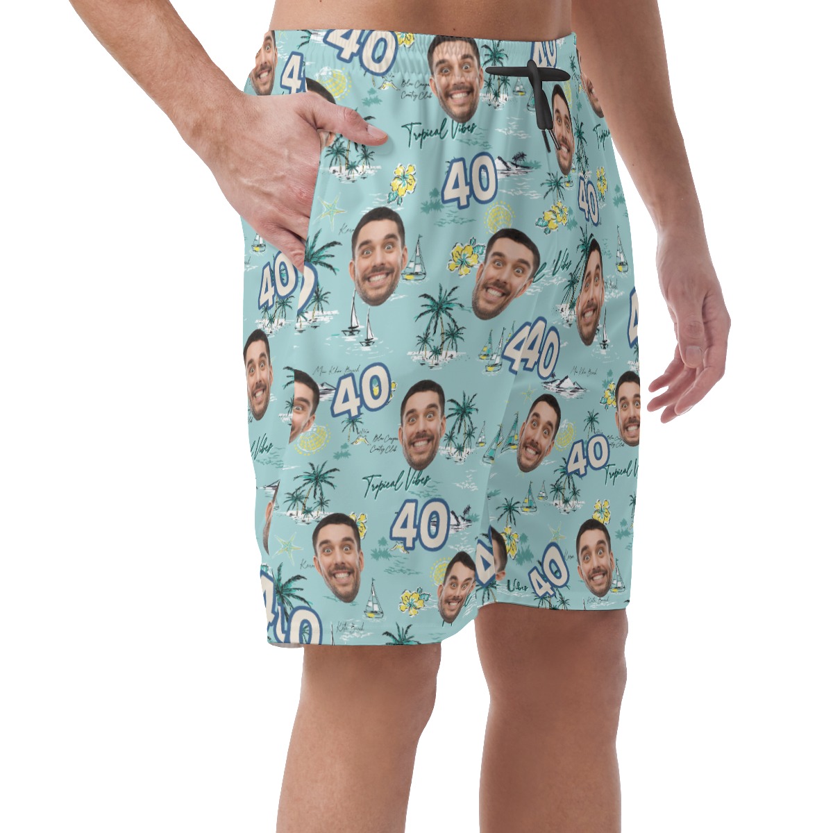 Custom Face Birthday Tropical Blue Hawaiian Beach Shorts