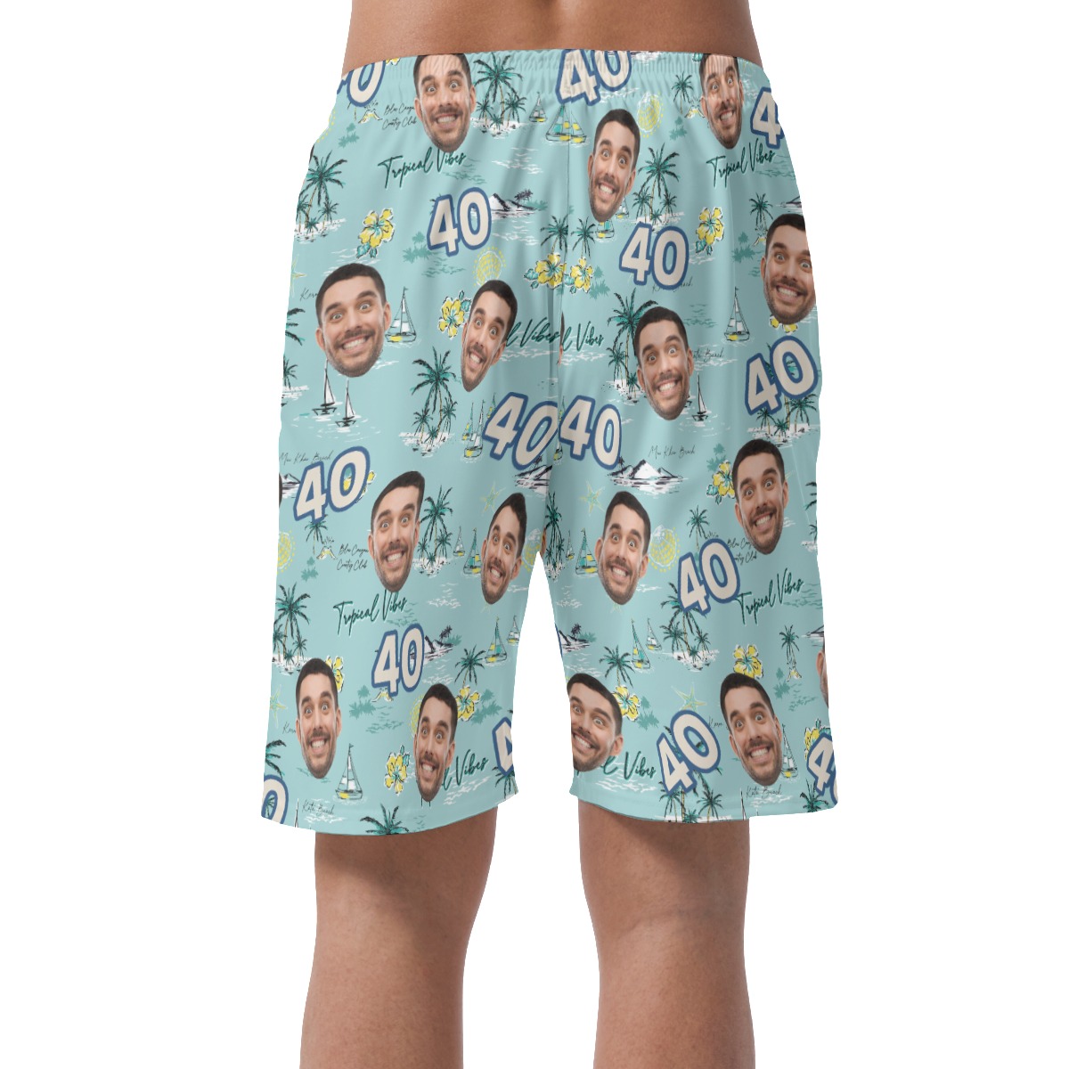 Custom Face Birthday Tropical Blue Hawaiian Beach Shorts