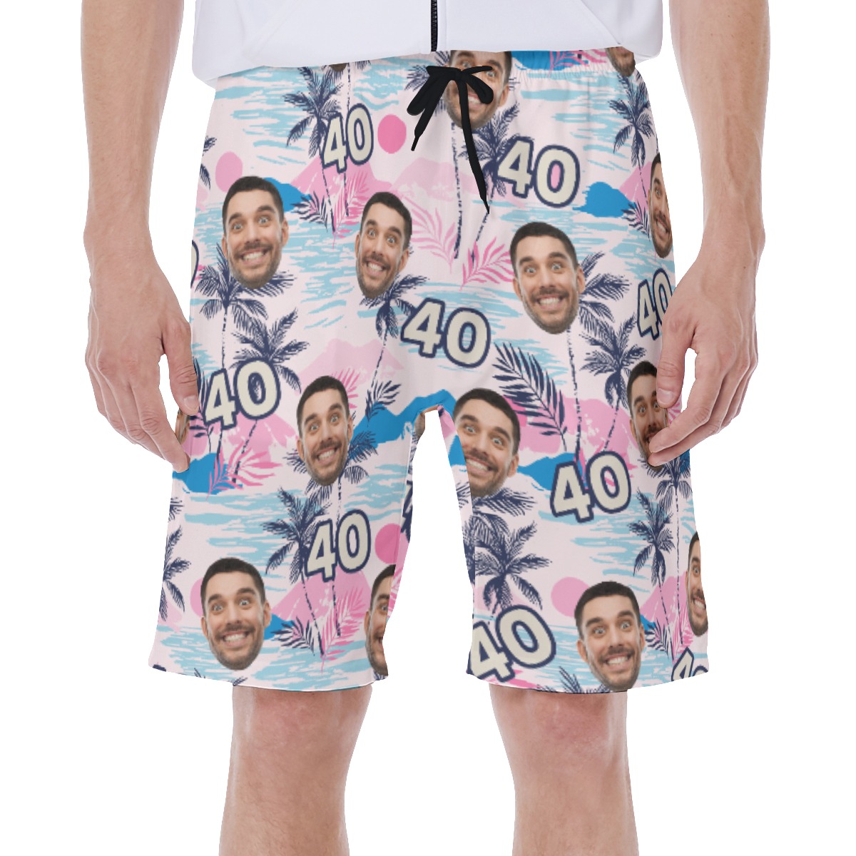 Customized Birthday Tropical Hawaiian Swim Trunks With Face And Age - variant image 1