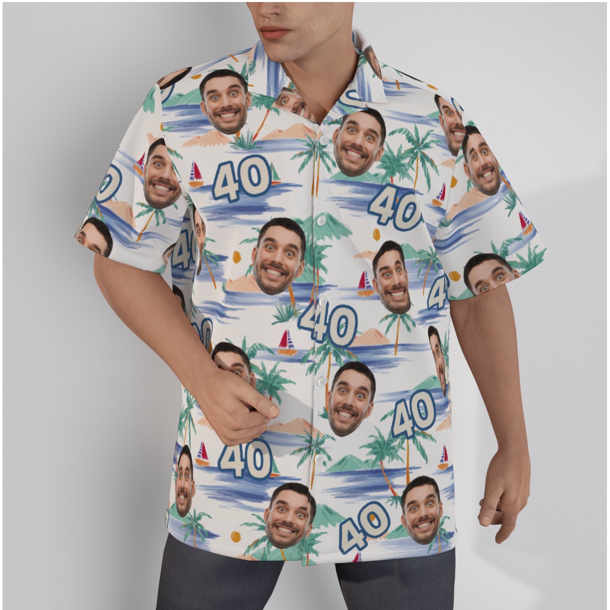 Tropical Palm Tree Custom Face Birthday Hawaiian Shirt For Men - variant image 1