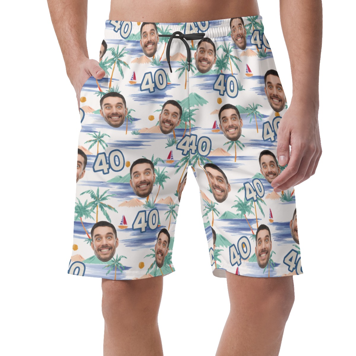 Funny Custom Face Birthday Tropical Palm Tree Hawaiian Beach Shorts - variant image 1