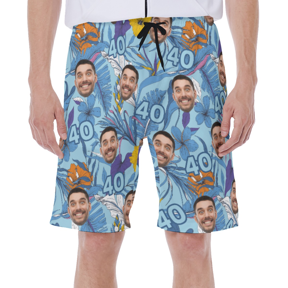 Custom Face Birthday Floral Hawaiian Swim Trunks For Men - variant image 1