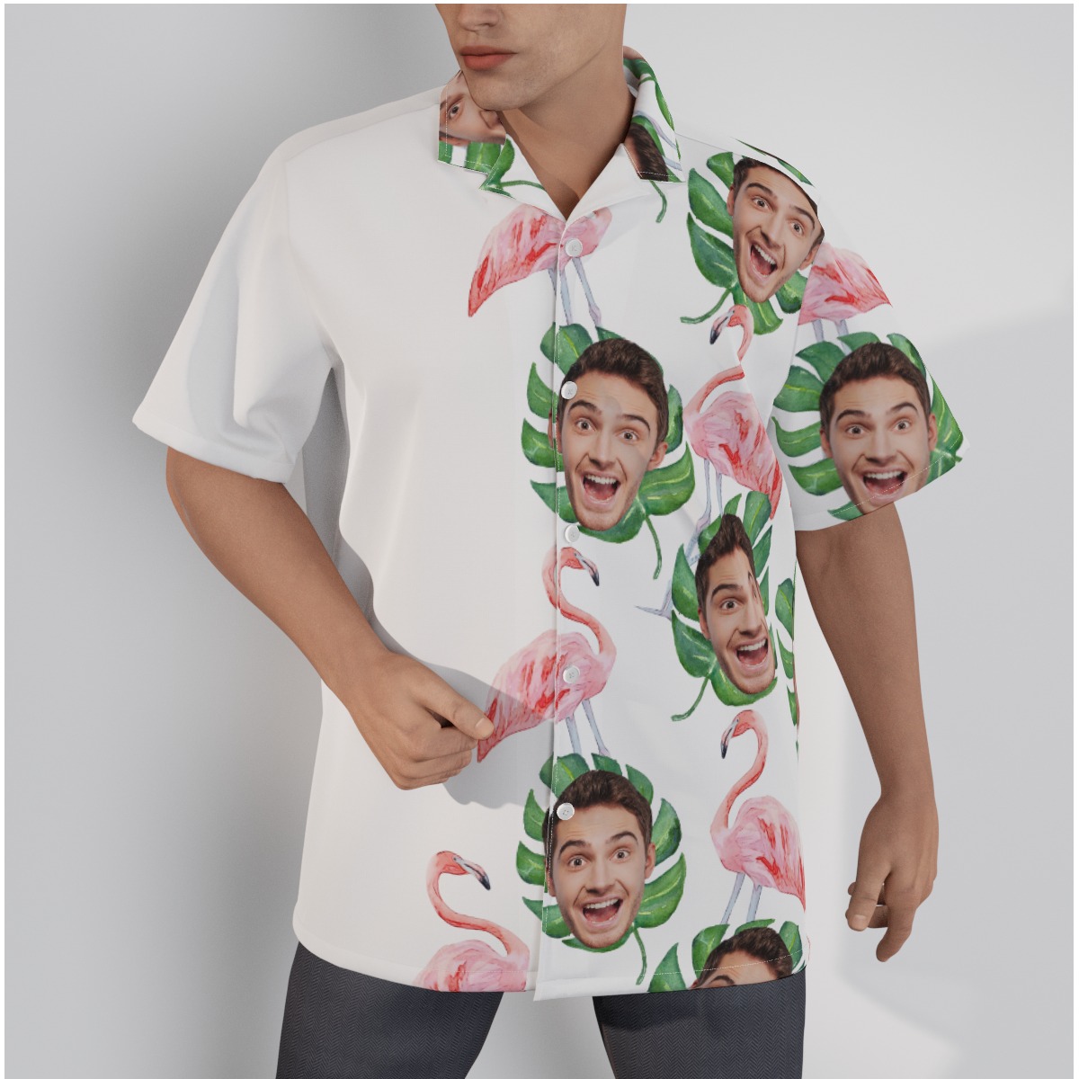Custom Face Tropical Flamingo Hawaiian Shirt For Men - variant image 1