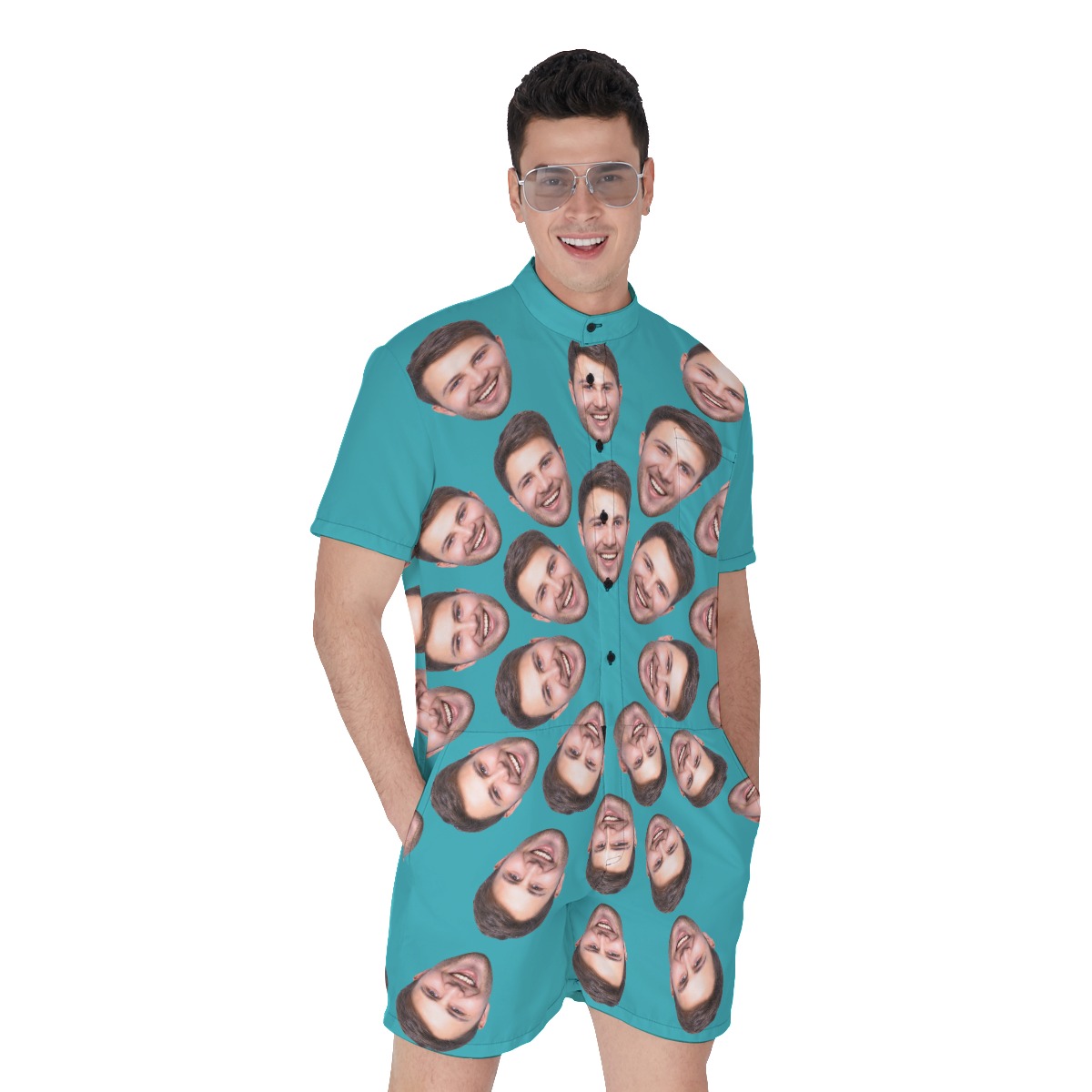 Funny Custom Multiple Faces Men's Hawaiian Romper - variant image 1