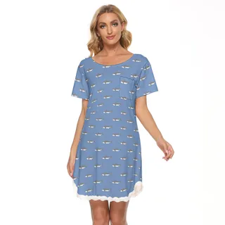 Mommy Shark Blue Hawaiian Dress With Lace