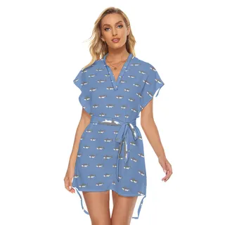 Mommy Shark Blue Hawaiian Dress With Tie