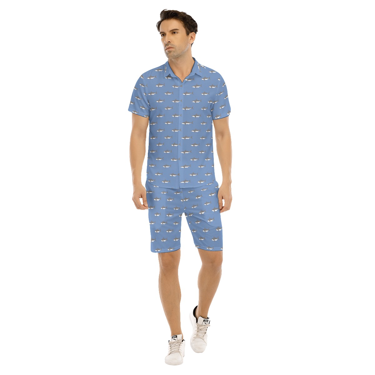 Men's Daddy Shark Gray Hawaiian Shirt Set - variant image 1
