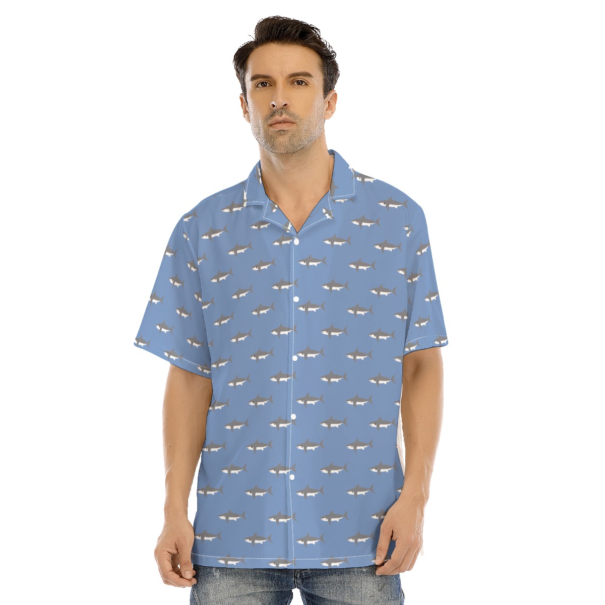 Men's Daddy Shark Blue Hawaiian Shirt - variant image 1