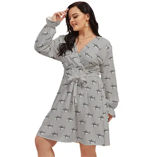 Mommy Shark Gray Hawaiian Plus Size V-Neck Dress