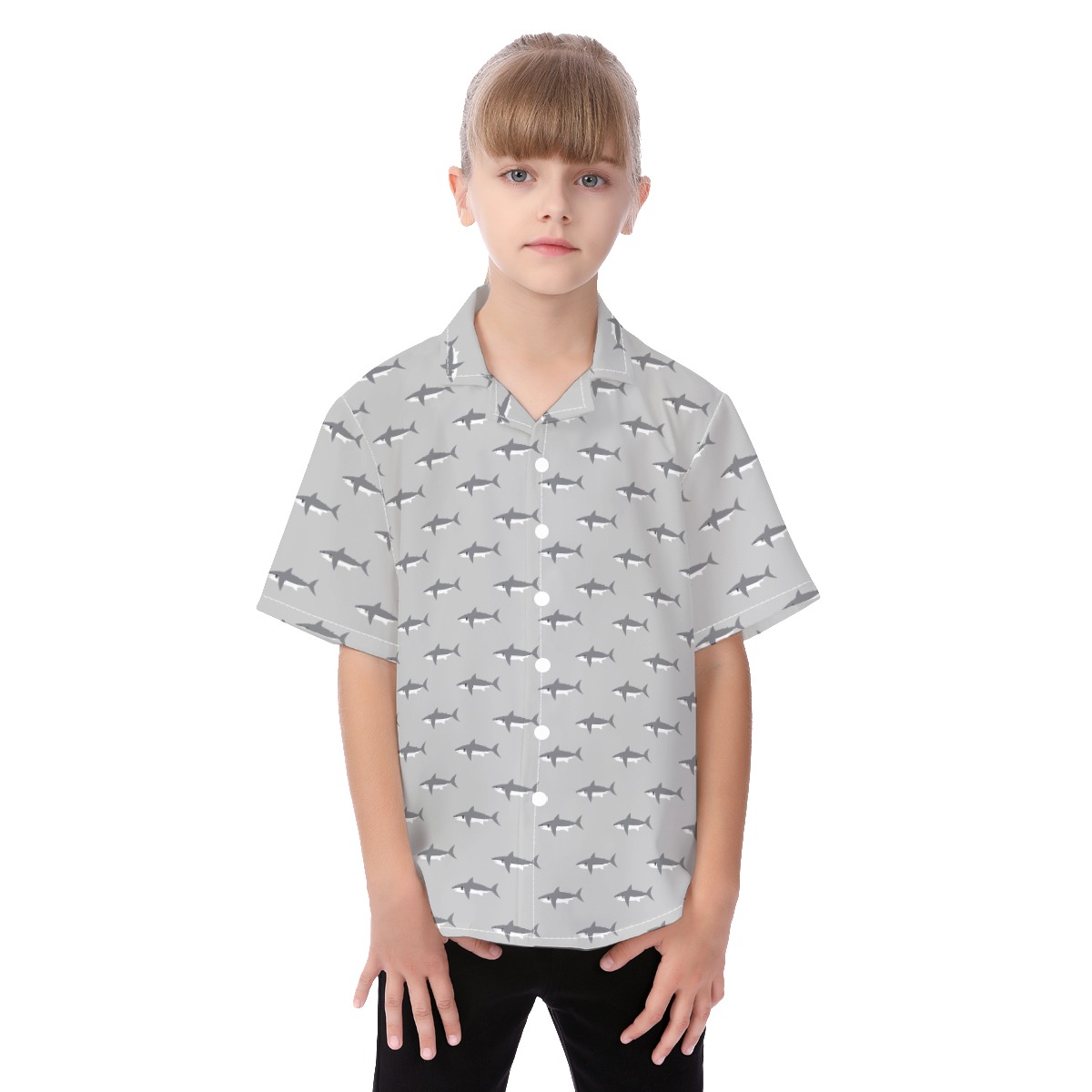 Baby Shark Gray Hawaiian Shirt For Kids - variant image 1