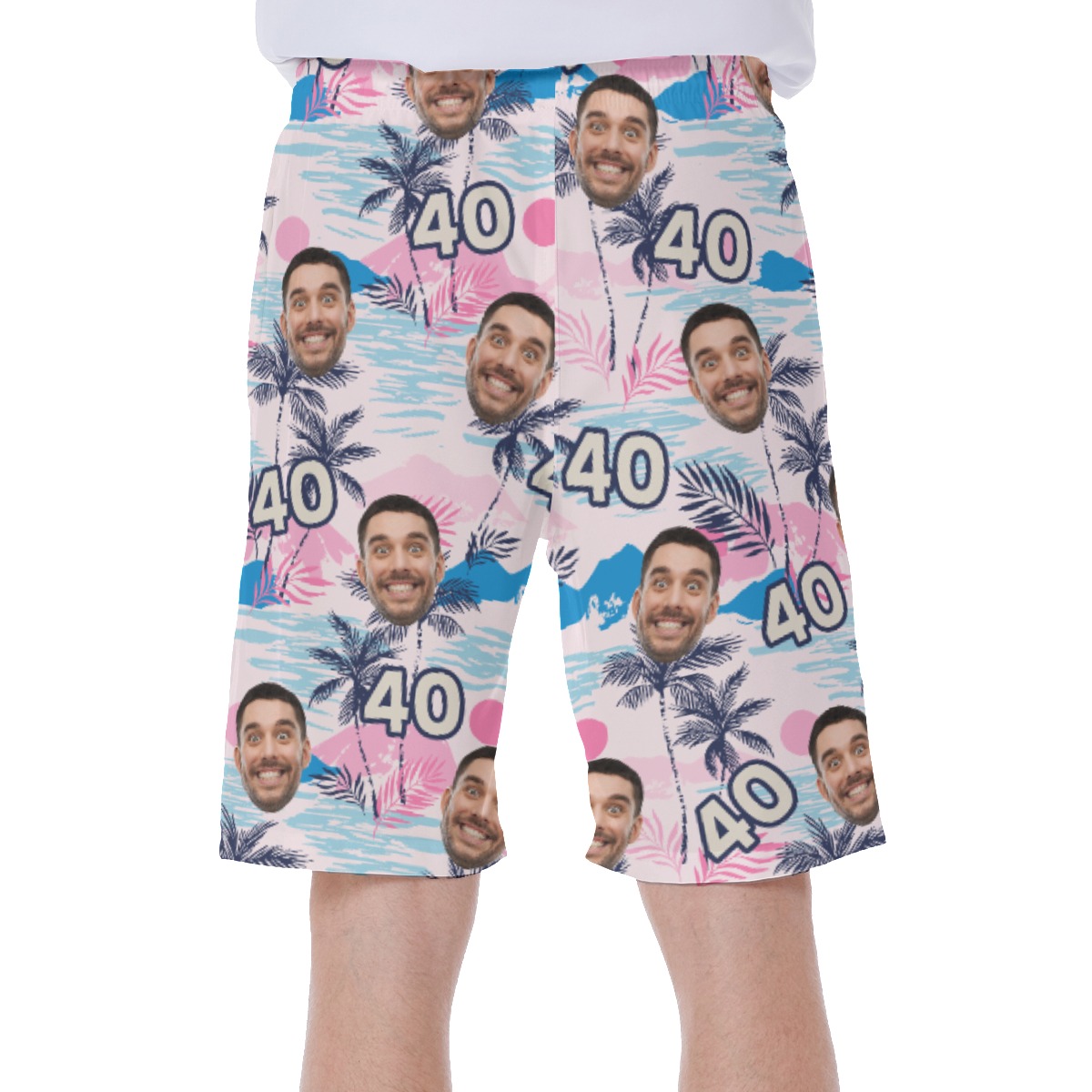 Customized Birthday Tropical Hawaiian Swim Trunks With Face And Age