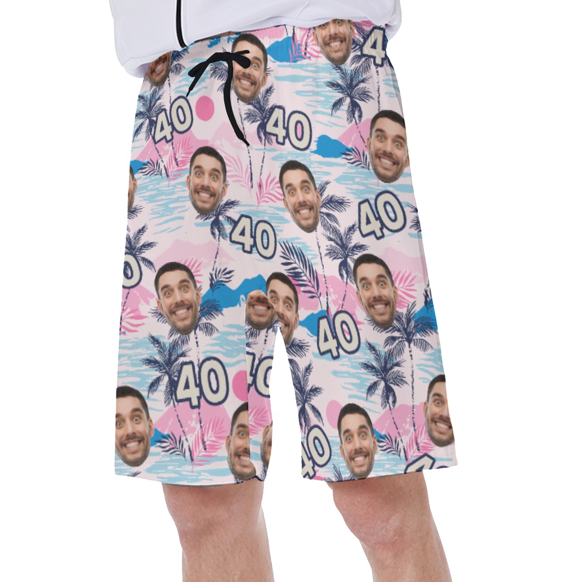 Customized Birthday Tropical Hawaiian Swim Trunks With Face And Age