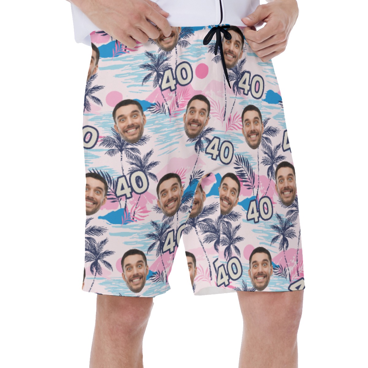 Customized Birthday Tropical Hawaiian Swim Trunks With Face And Age