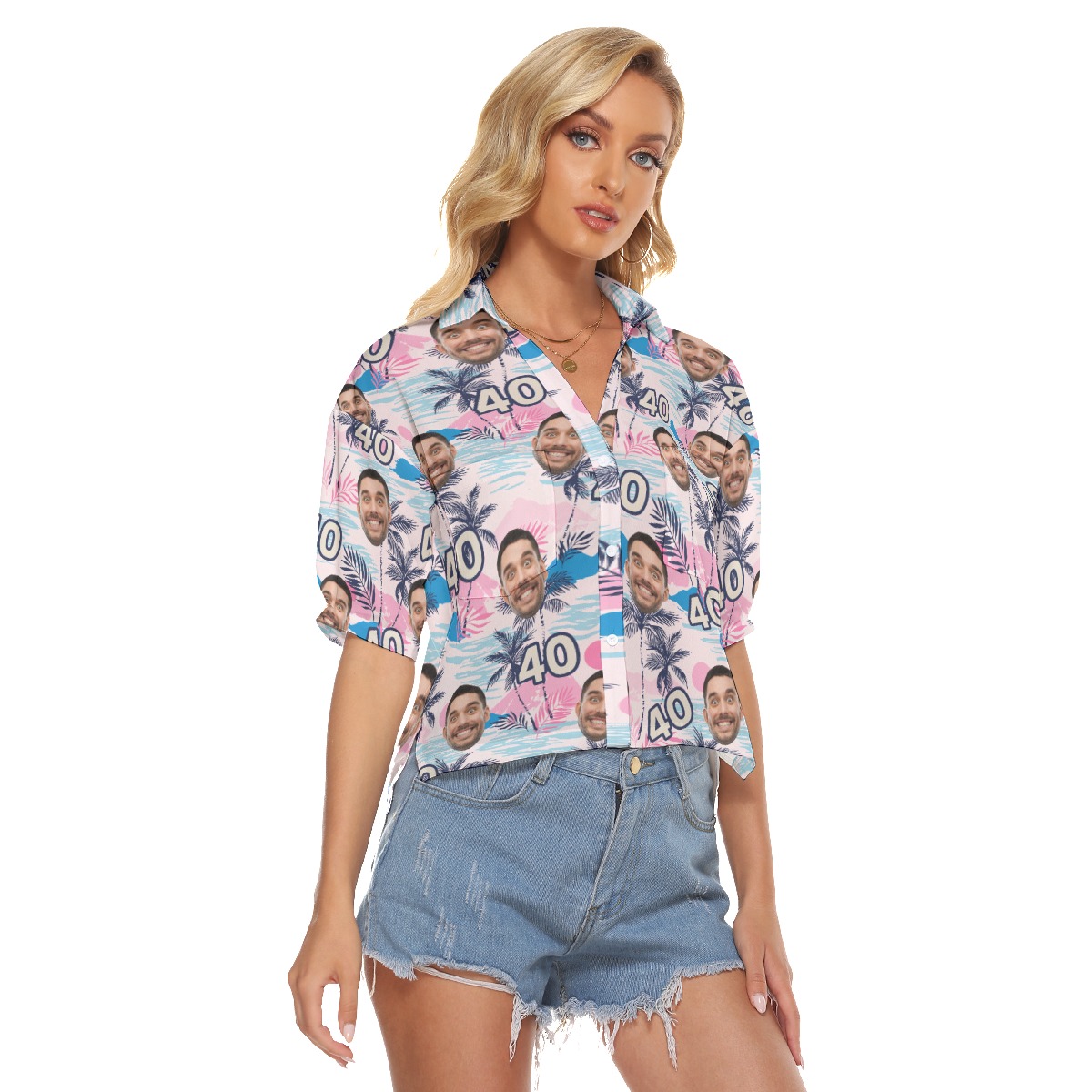 Funny Customized Birthday Tropical Aloha Crop Top Shirt With Face