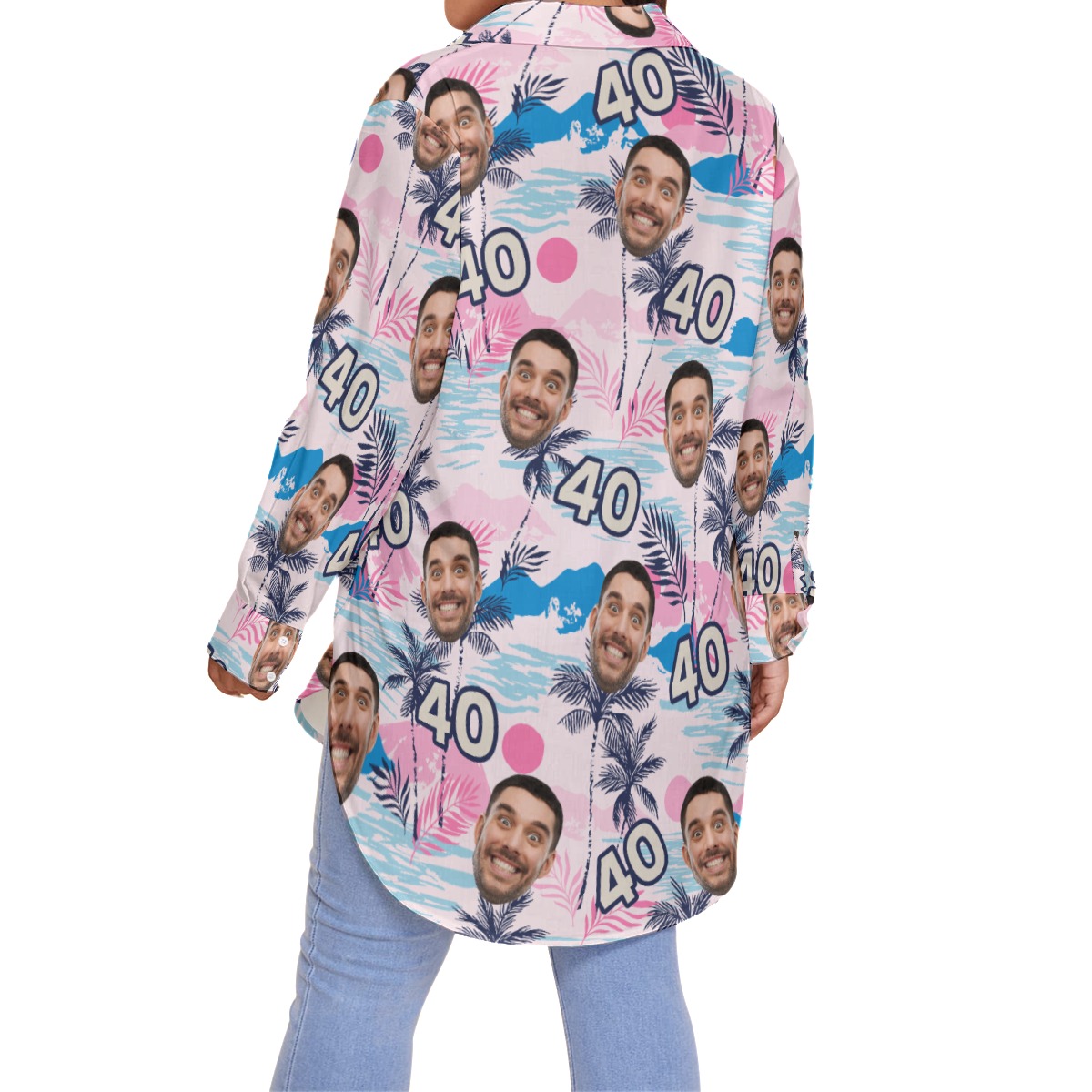 Custom Face Birthday Tropical Pink Hawaiian Plus Size Shirts For Women