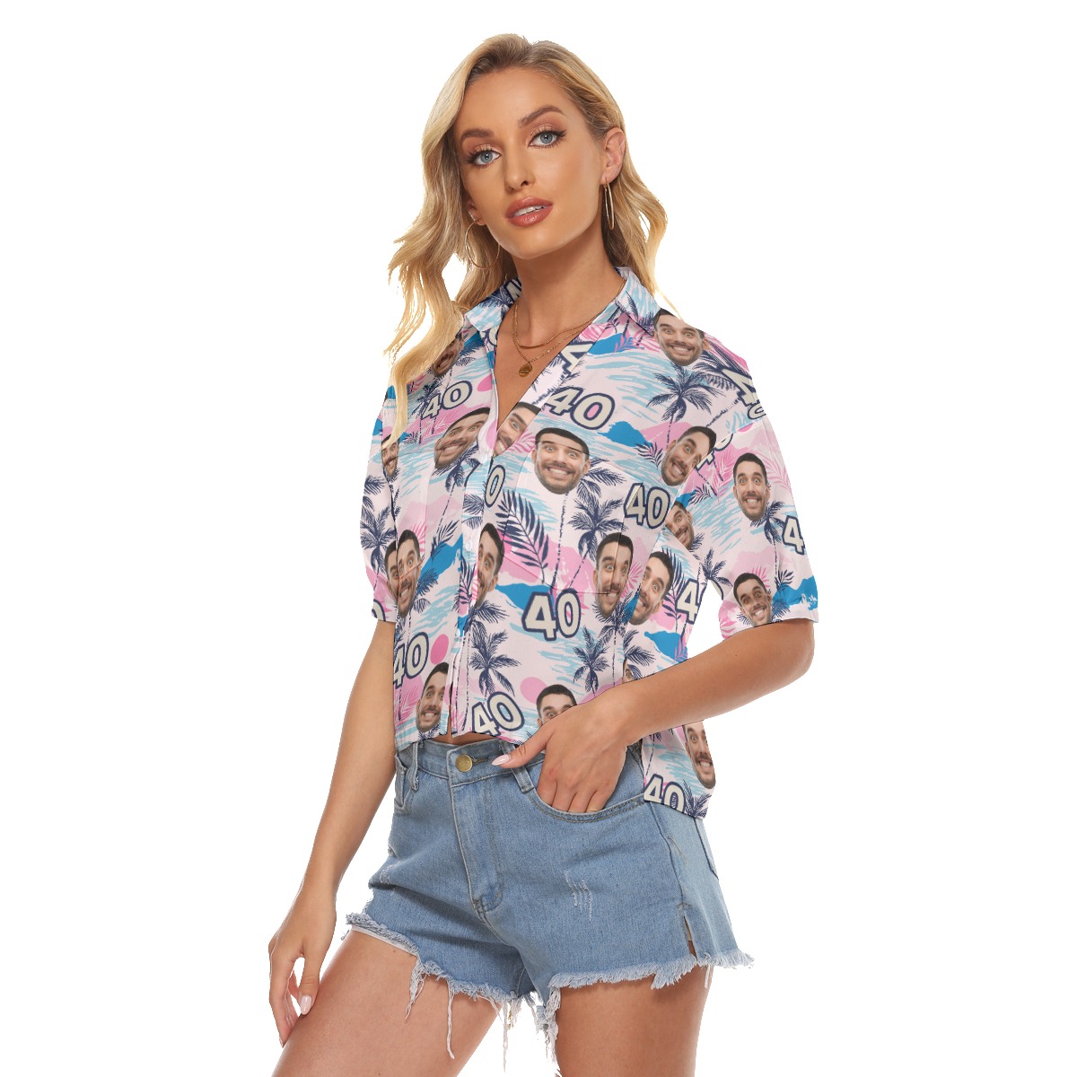 Funny Customized Birthday Tropical Aloha Crop Top Shirt With Face