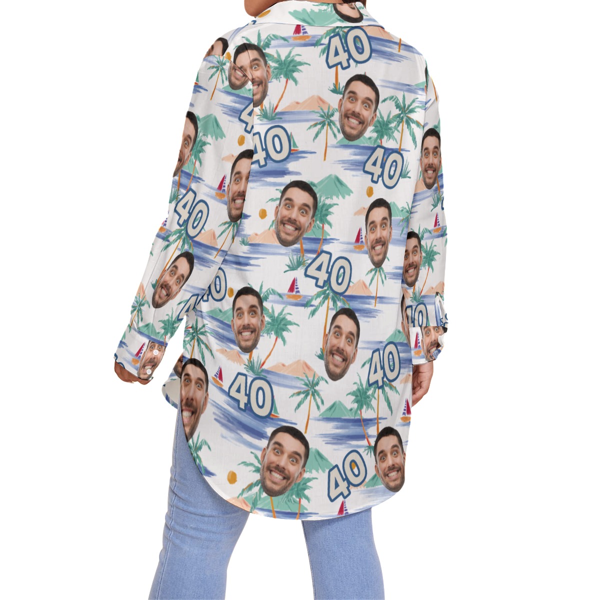 Tropical Palm Tree Custom Face Birthday Hawaiian Plus Size Shirt For Women