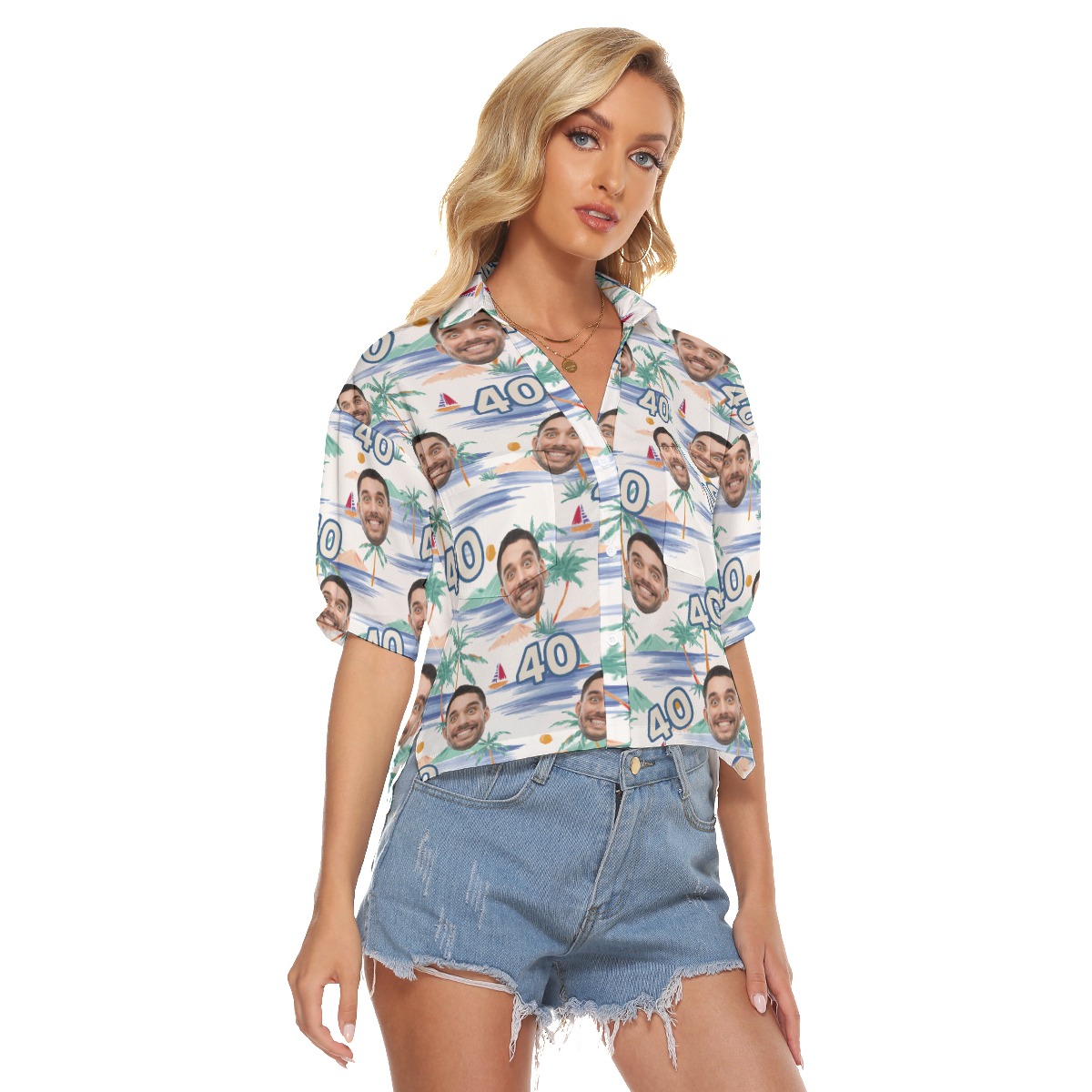 Funny Custom Face Birthday Tropical Aloha Crop Top Shirt For Women