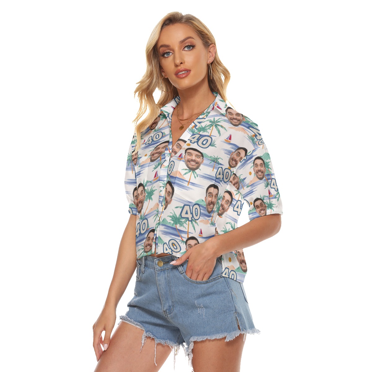 Funny Custom Face Birthday Tropical Aloha Crop Top Shirt For Women