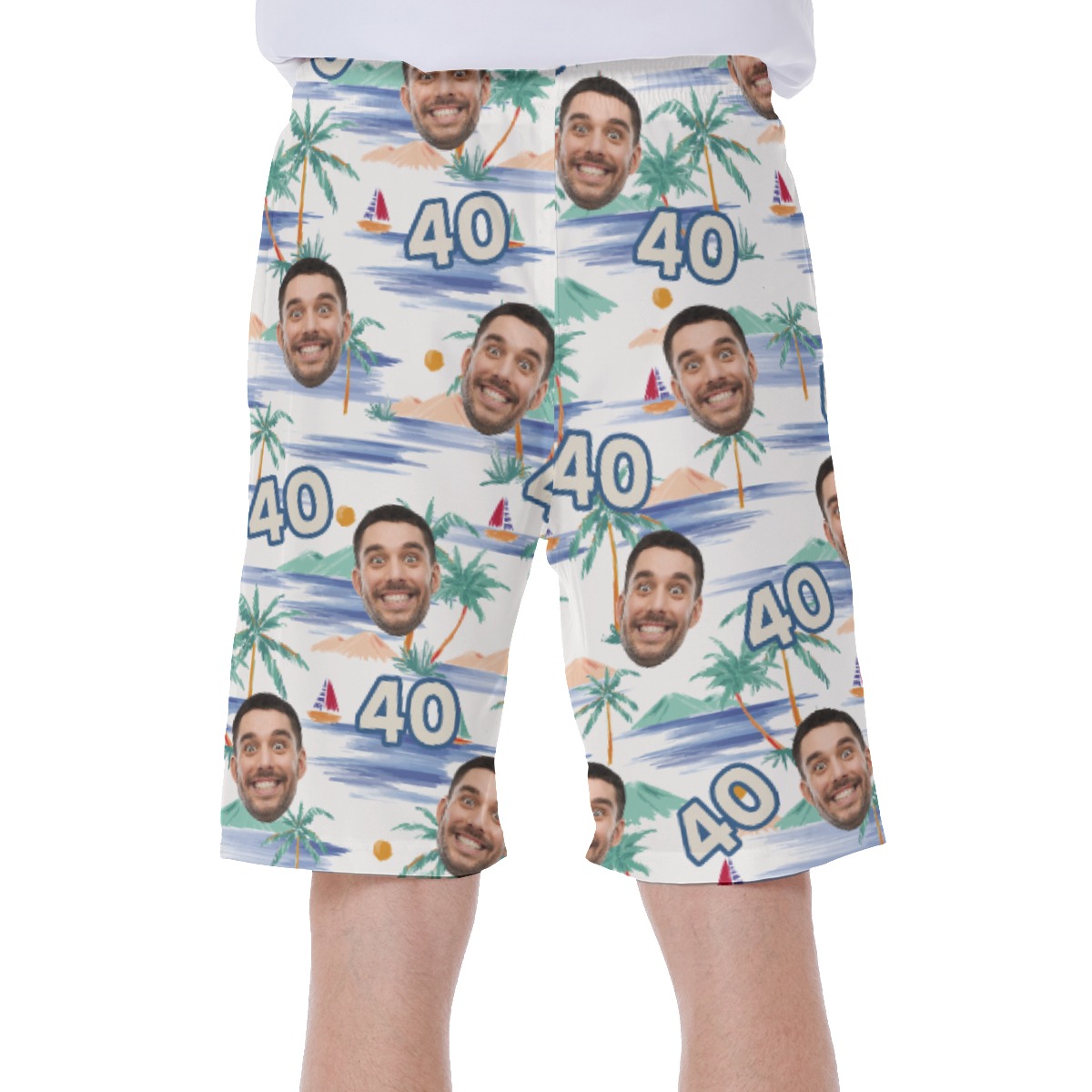 Custom Face Birthday Tropical Palm Tree Hawaiian Swim Trunks For Men