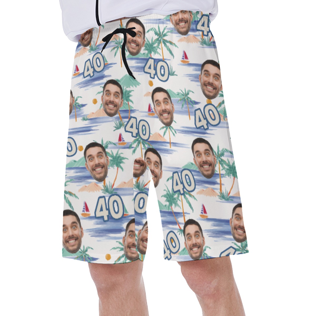 Custom Face Birthday Tropical Palm Tree Hawaiian Swim Trunks For Men