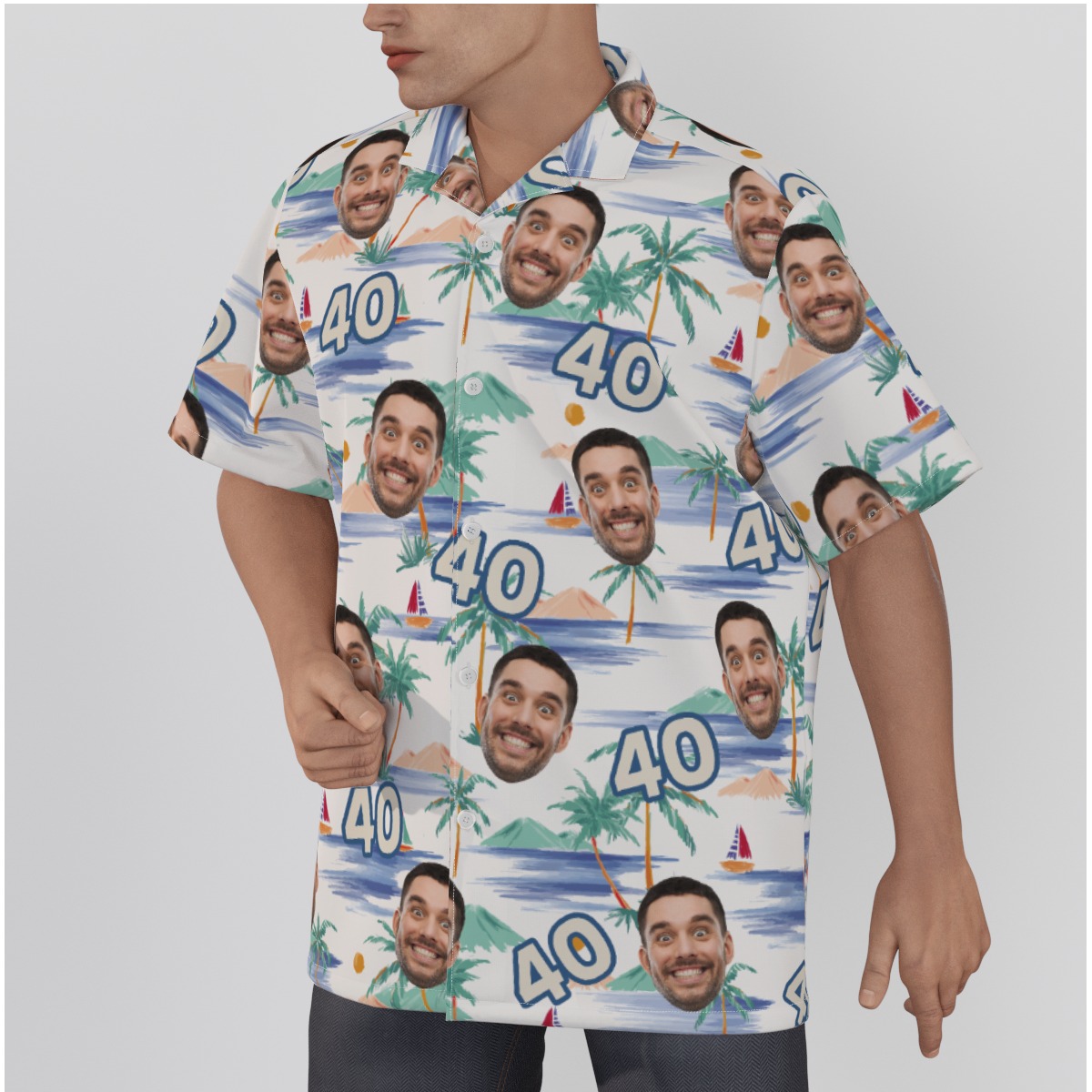 Tropical Palm Tree Custom Face Birthday Hawaiian Shirt For Men