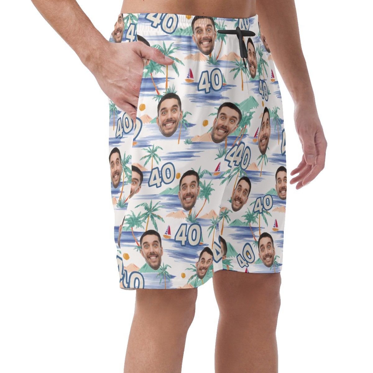 Funny Custom Face Birthday Tropical Palm Tree Hawaiian Beach Shorts