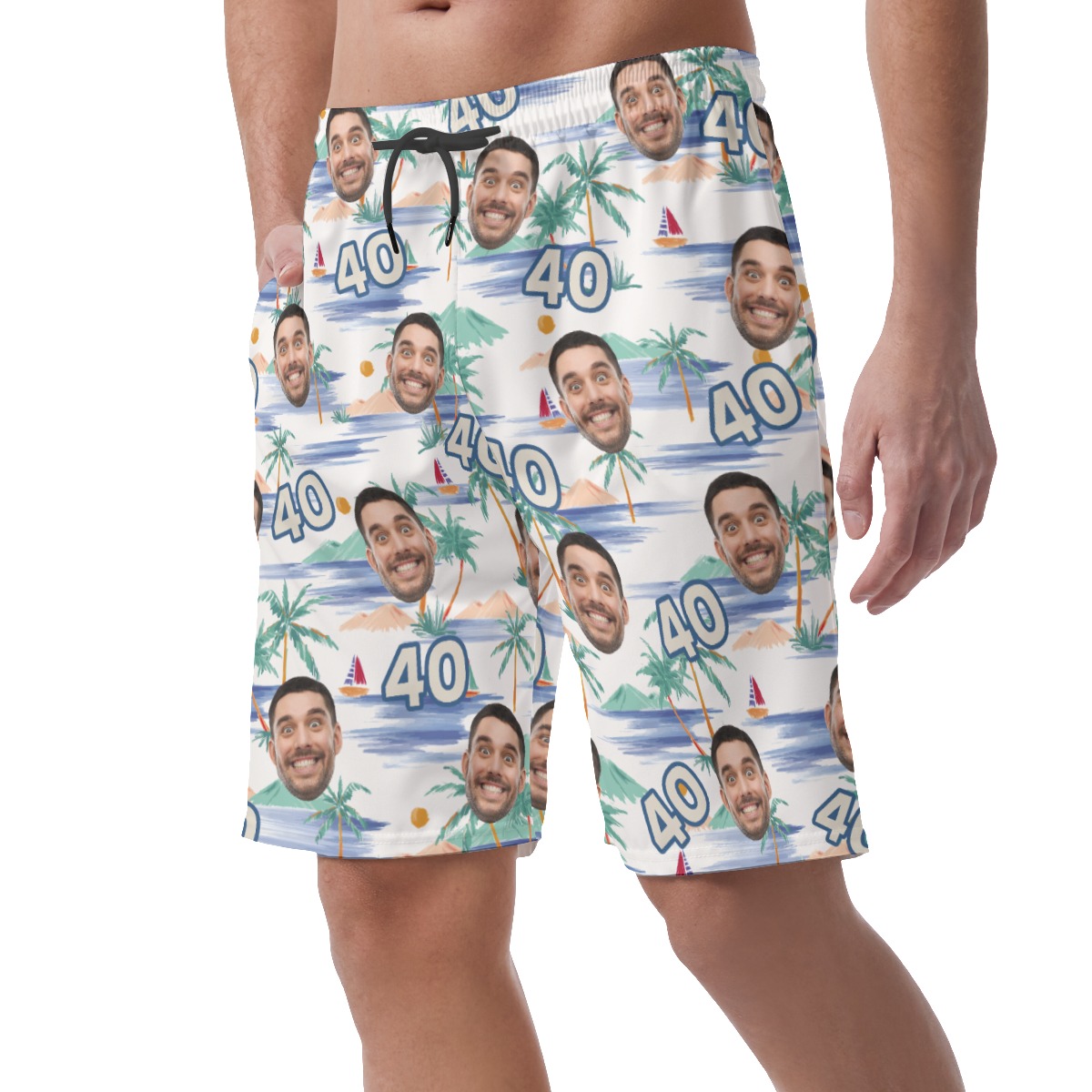 Funny Custom Face Birthday Tropical Palm Tree Hawaiian Beach Shorts