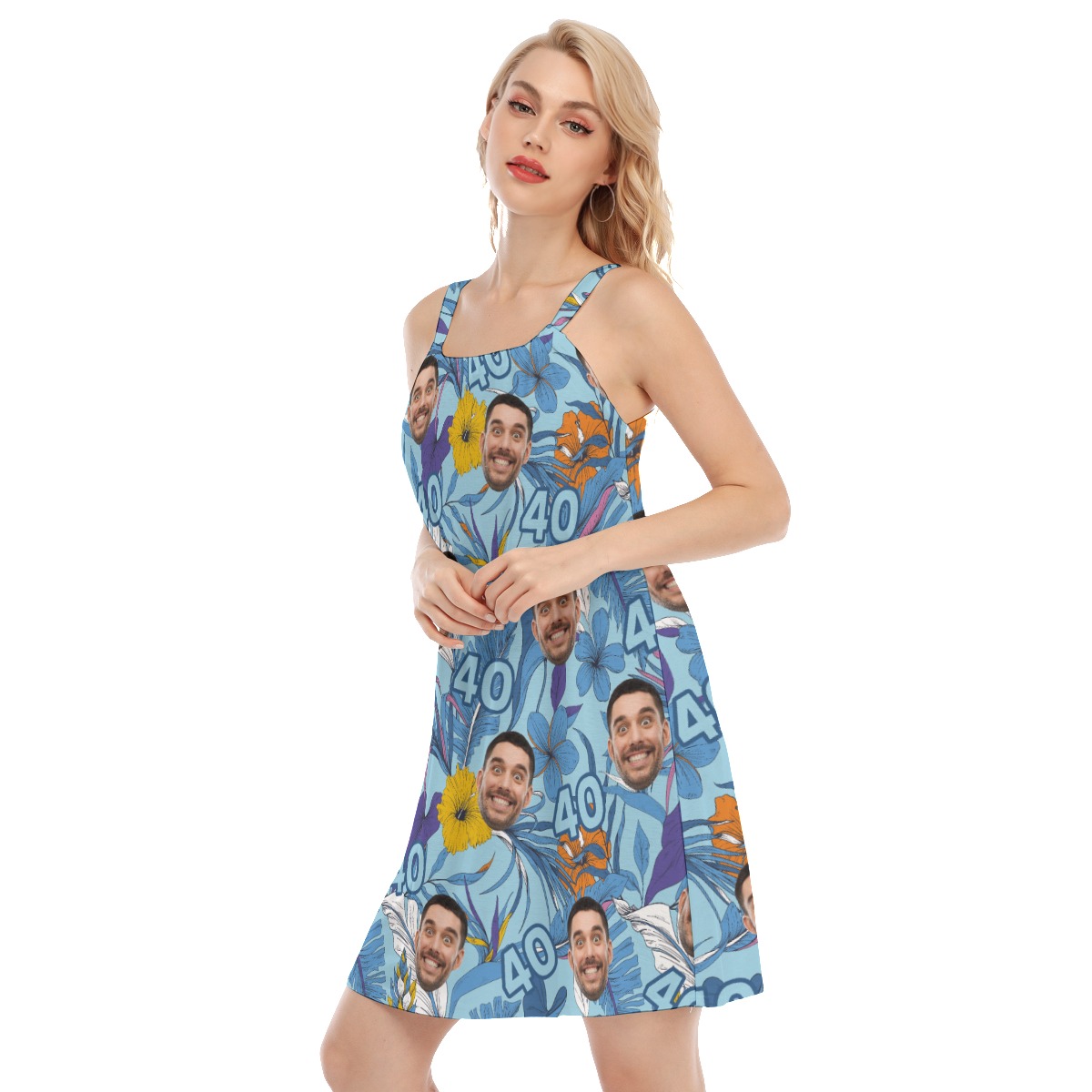 Custom Face Birthday Floral Blue Aloha Cami Dress For Women