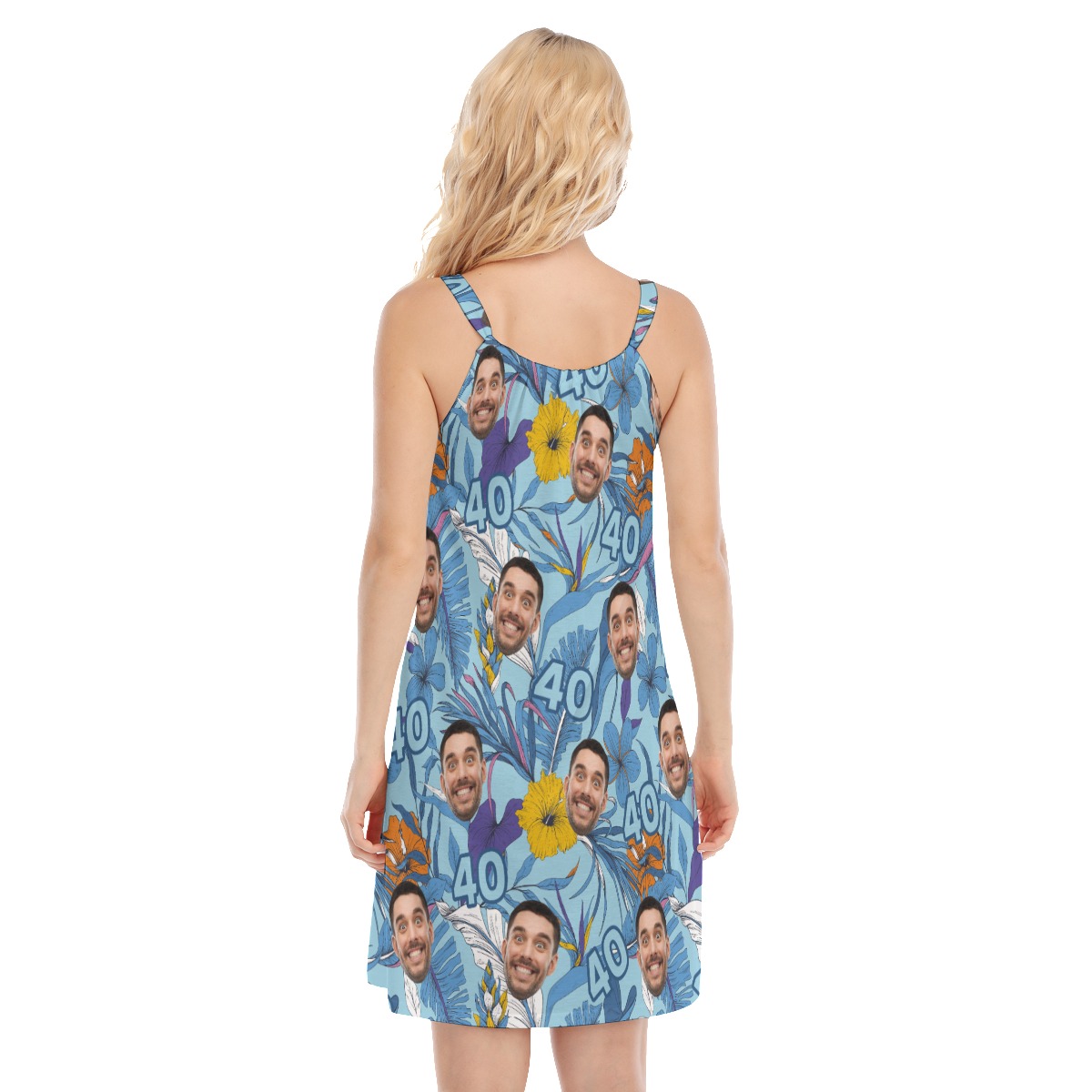 Custom Face Birthday Floral Blue Aloha Cami Dress For Women