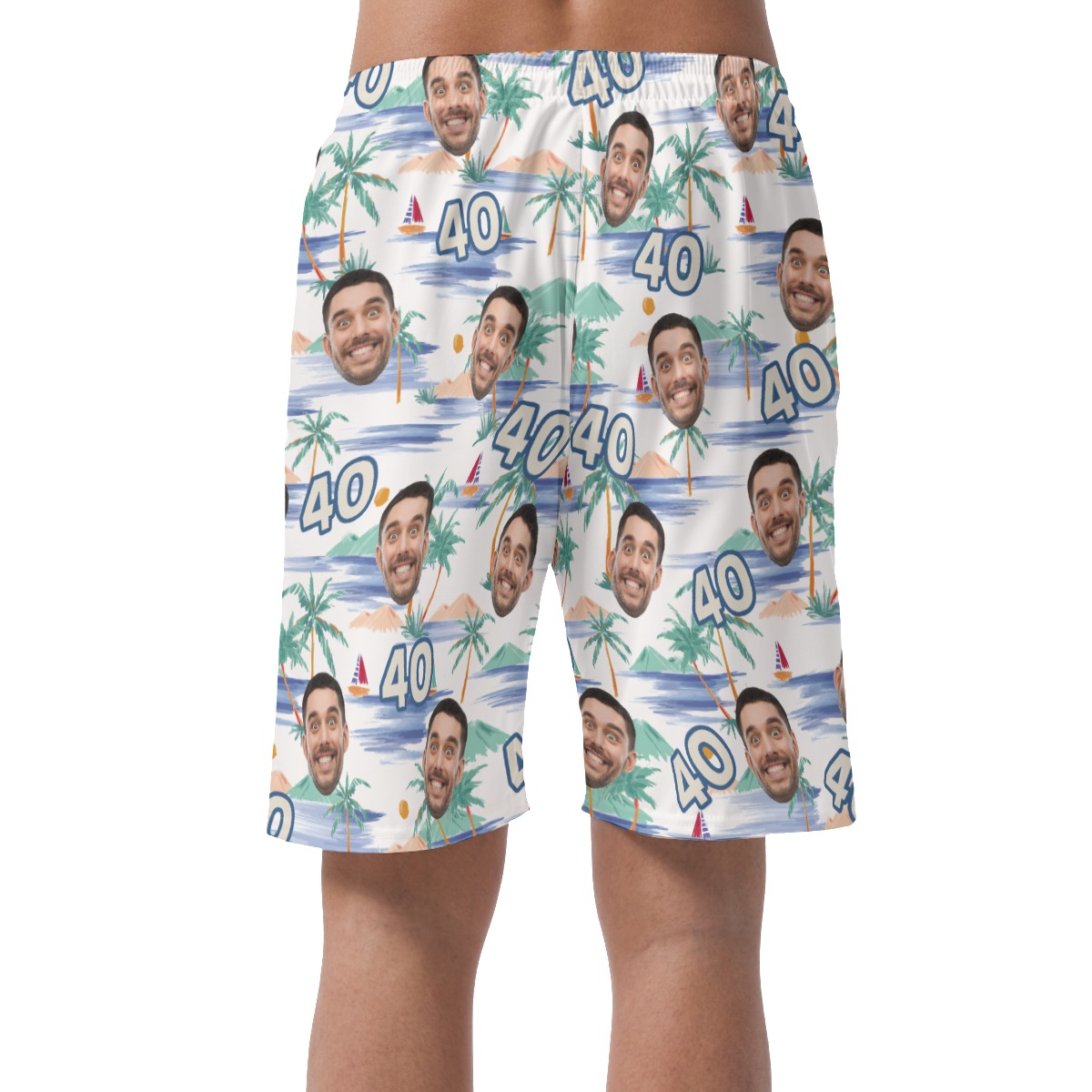 Funny Custom Face Birthday Tropical Palm Tree Hawaiian Beach Shorts