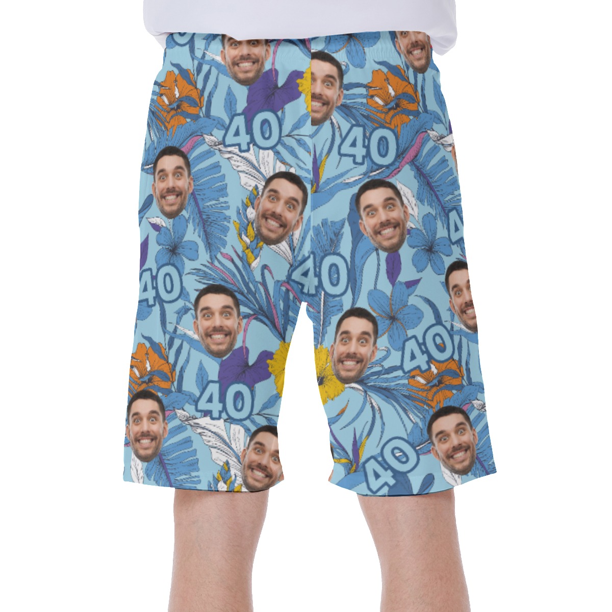 Custom Face Birthday Floral Hawaiian Swim Trunks For Men