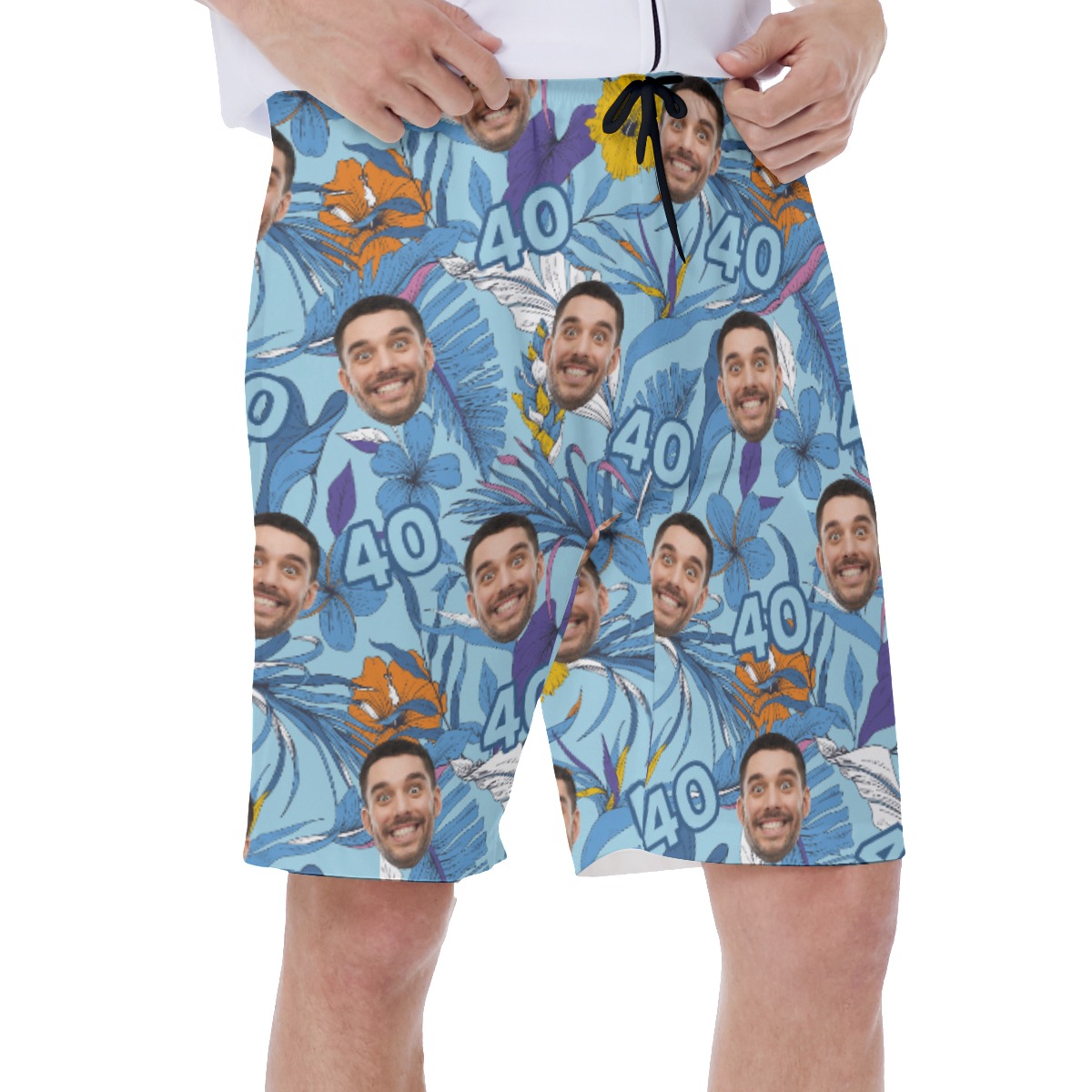 Custom Face Birthday Floral Hawaiian Swim Trunks For Men
