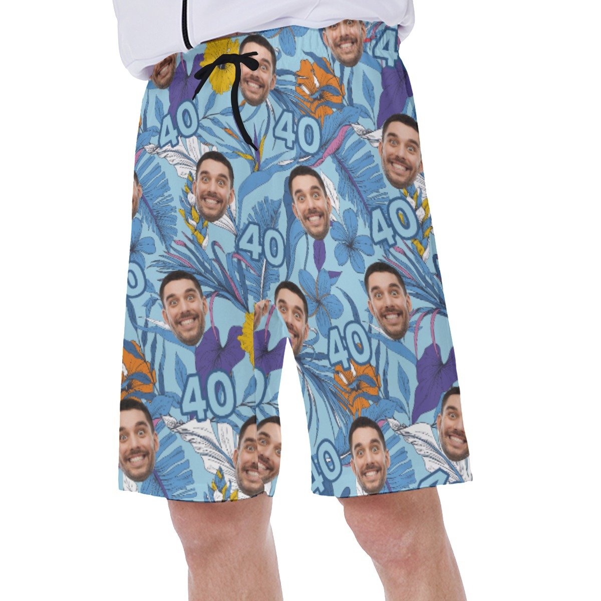 Custom Face Birthday Floral Hawaiian Swim Trunks For Men