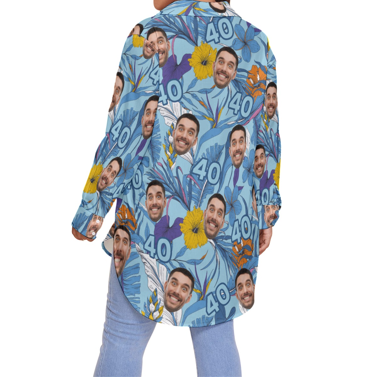 Funny Custom Face Birthday Floral Hawaiian Plus Size Shirt For Women