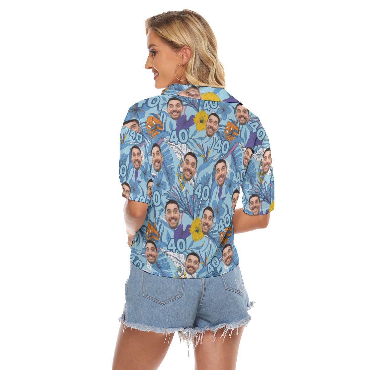 Tropical Floral Custom Face Birthday Hawaiian Cropped Shirt For Women