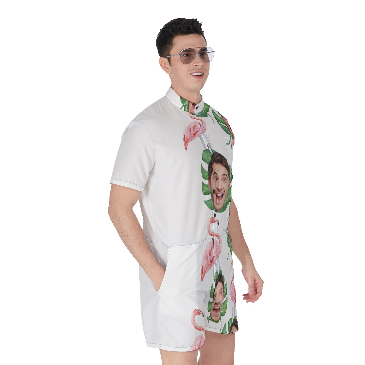 Funny Custom Face Flamingo Tropical Hawaiian Romper For Men