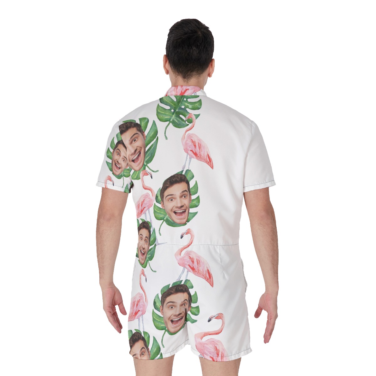 Funny Custom Face Flamingo Tropical Hawaiian Romper For Men