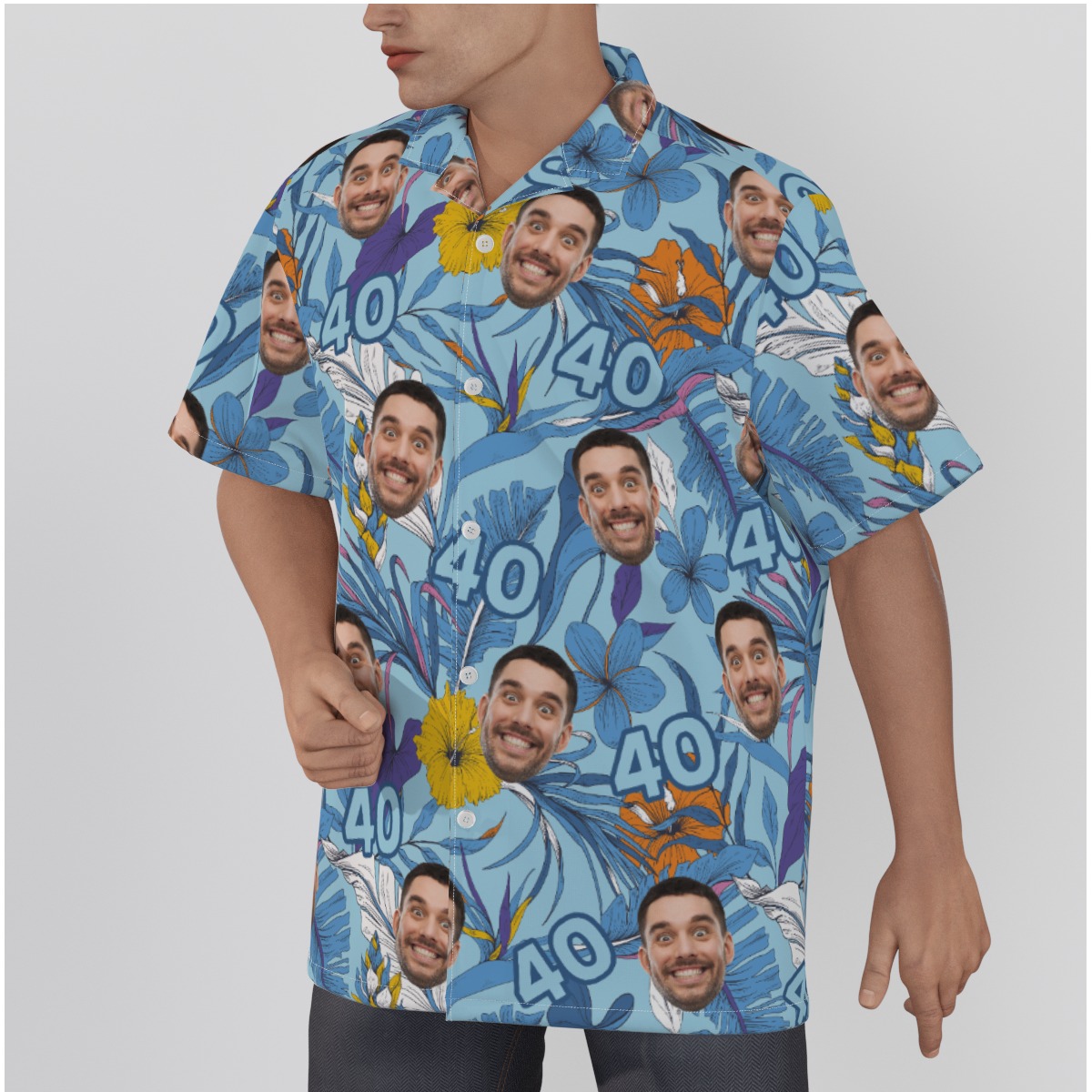 Tropical Custom Face Birthday Blue Hawaiian Shirt