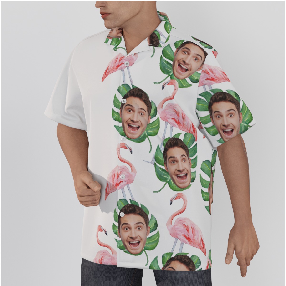 Custom Face Tropical Flamingo Hawaiian Shirt For Men