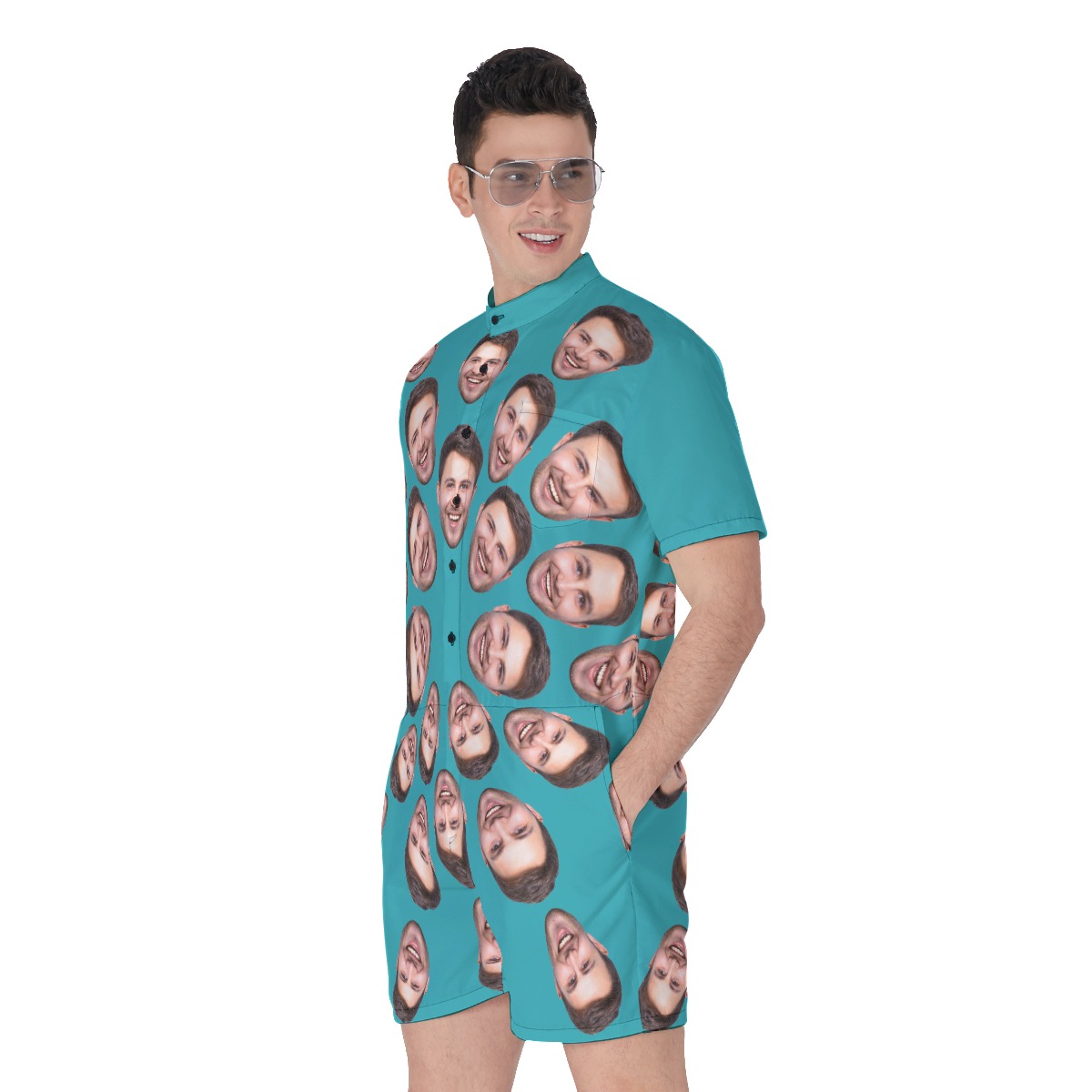 Funny Custom Multiple Faces Men's Hawaiian Romper