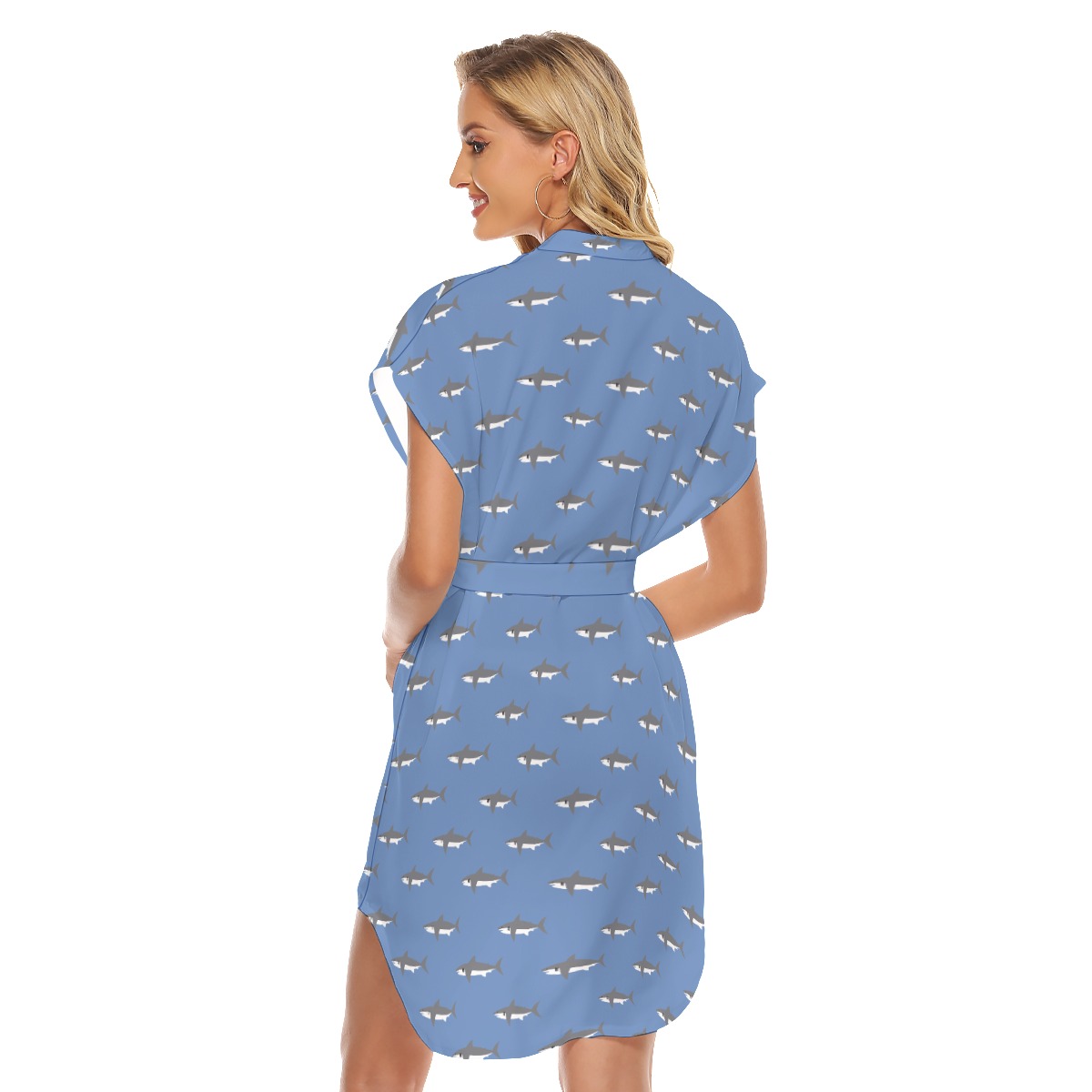 Mommy Shark Blue Hawaiian Dress With Tie