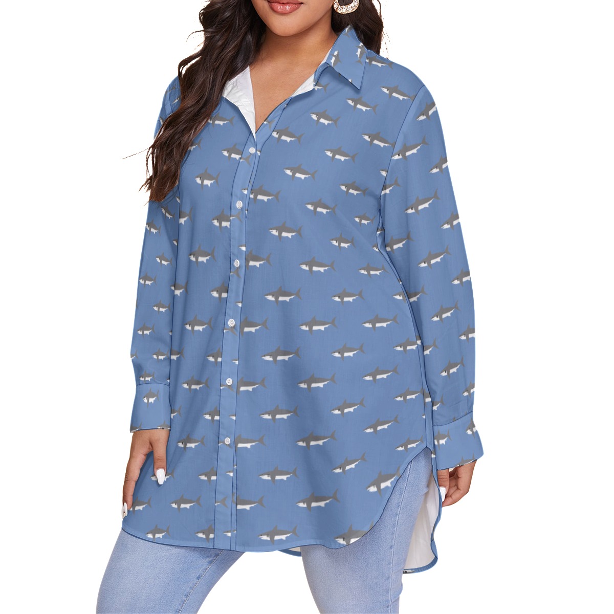 Women's Mommy Shark Oversized Hawaiian Shirt