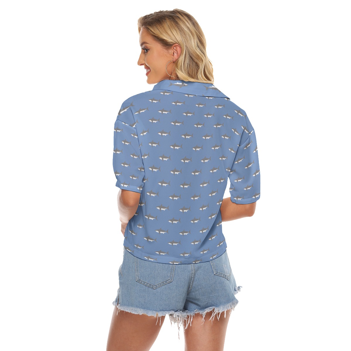 Women's Mommy Shark Hawaiian Cropped Shirt
