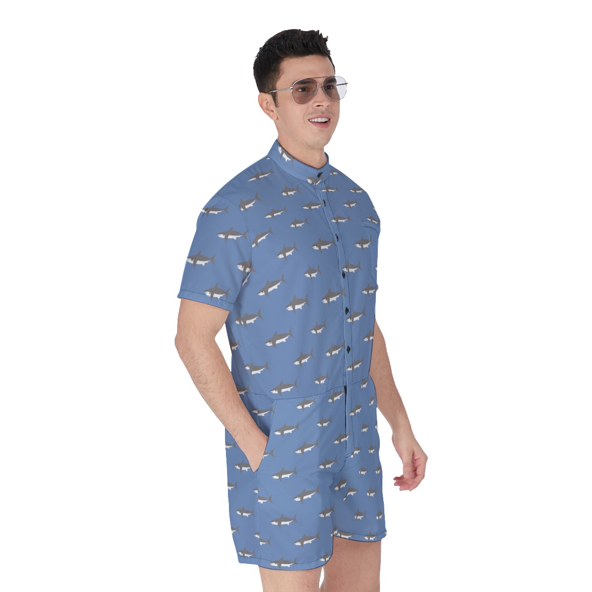 Daddy Shark Hawaiian Romper For Men