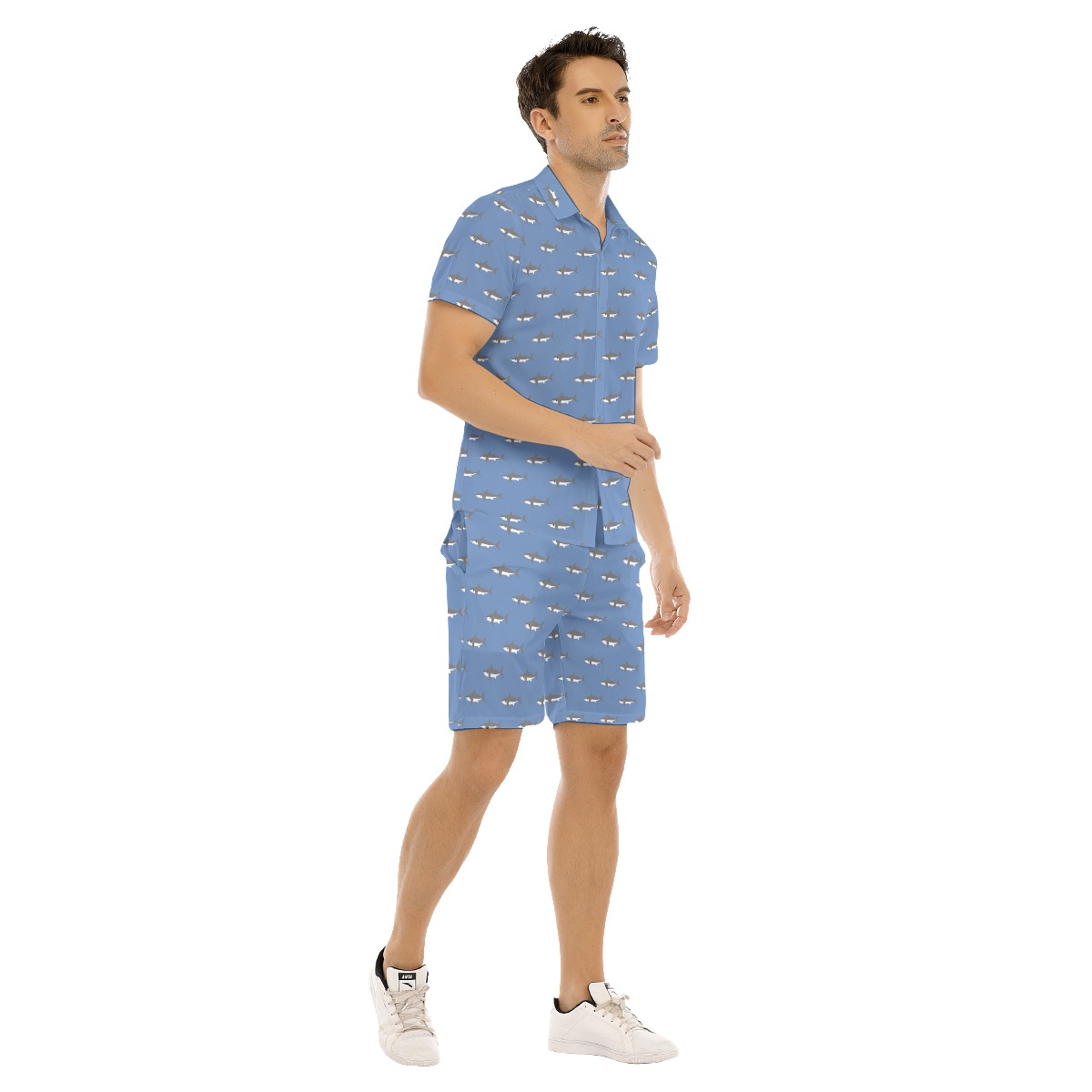 Men's Daddy Shark Gray Hawaiian Shirt Set