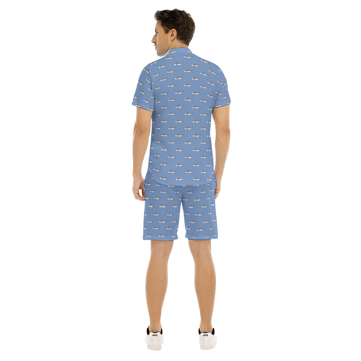 Men's Daddy Shark Gray Hawaiian Shirt Set