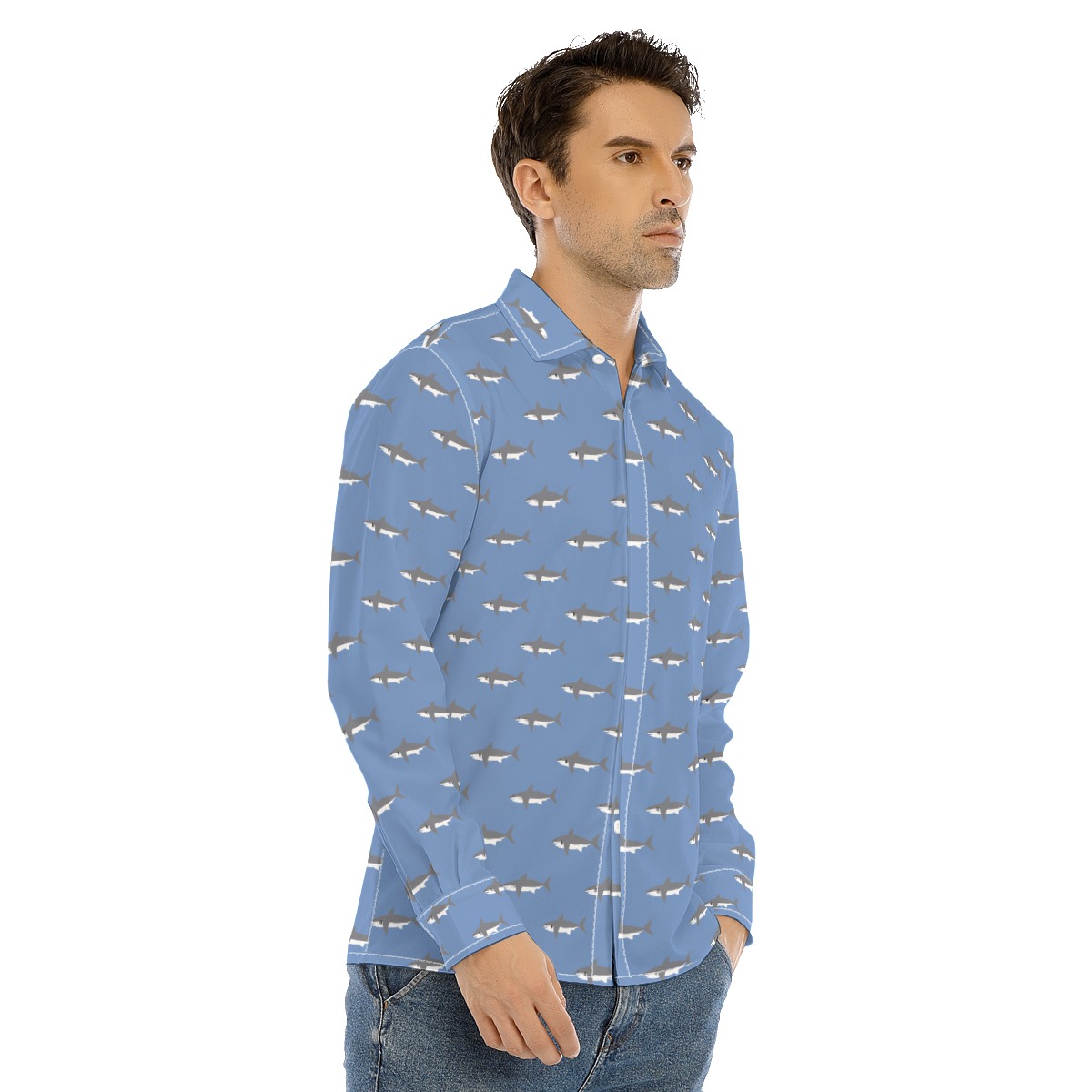 Men's Daddy Shark Long Sleeve Hawaiian Shirt