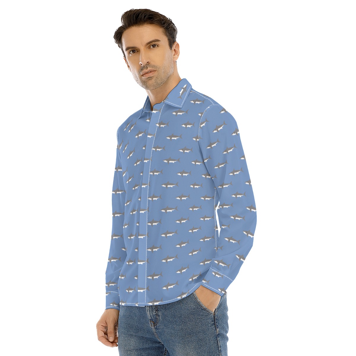 Men's Daddy Shark Long Sleeve Hawaiian Shirt