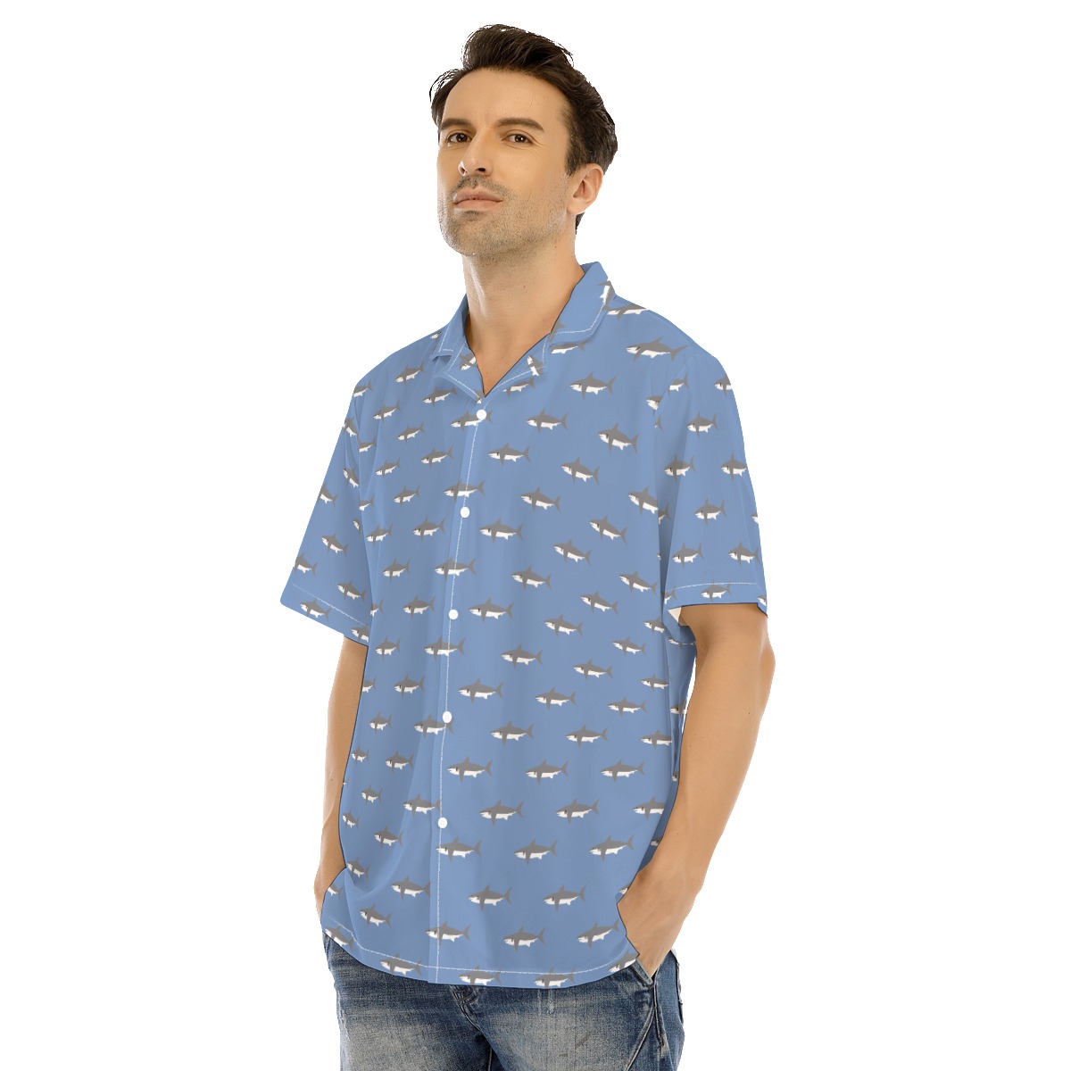 Men's Daddy Shark Blue Hawaiian Shirt